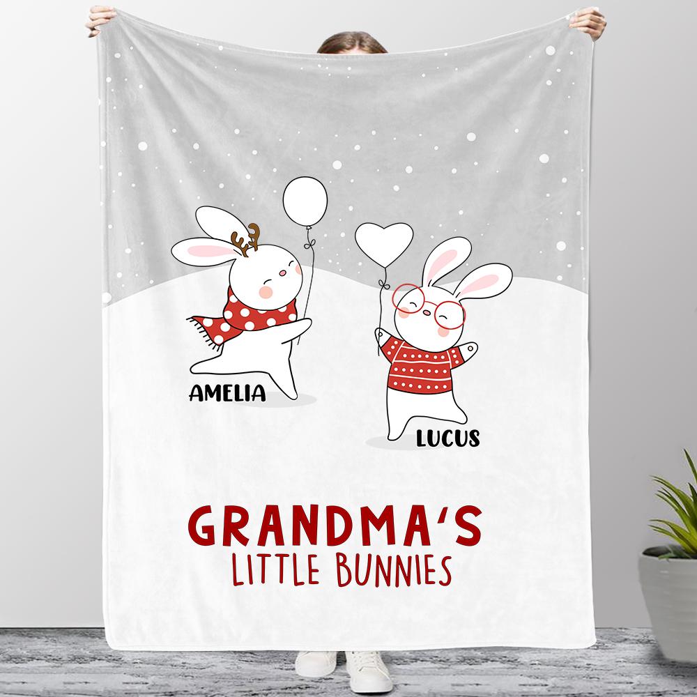 Personalized Christmas Family Member Bunny Fleece Blanket