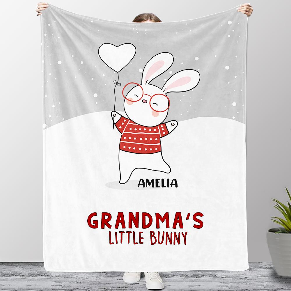 Personalized Christmas Family Member Bunny Fleece Blanket