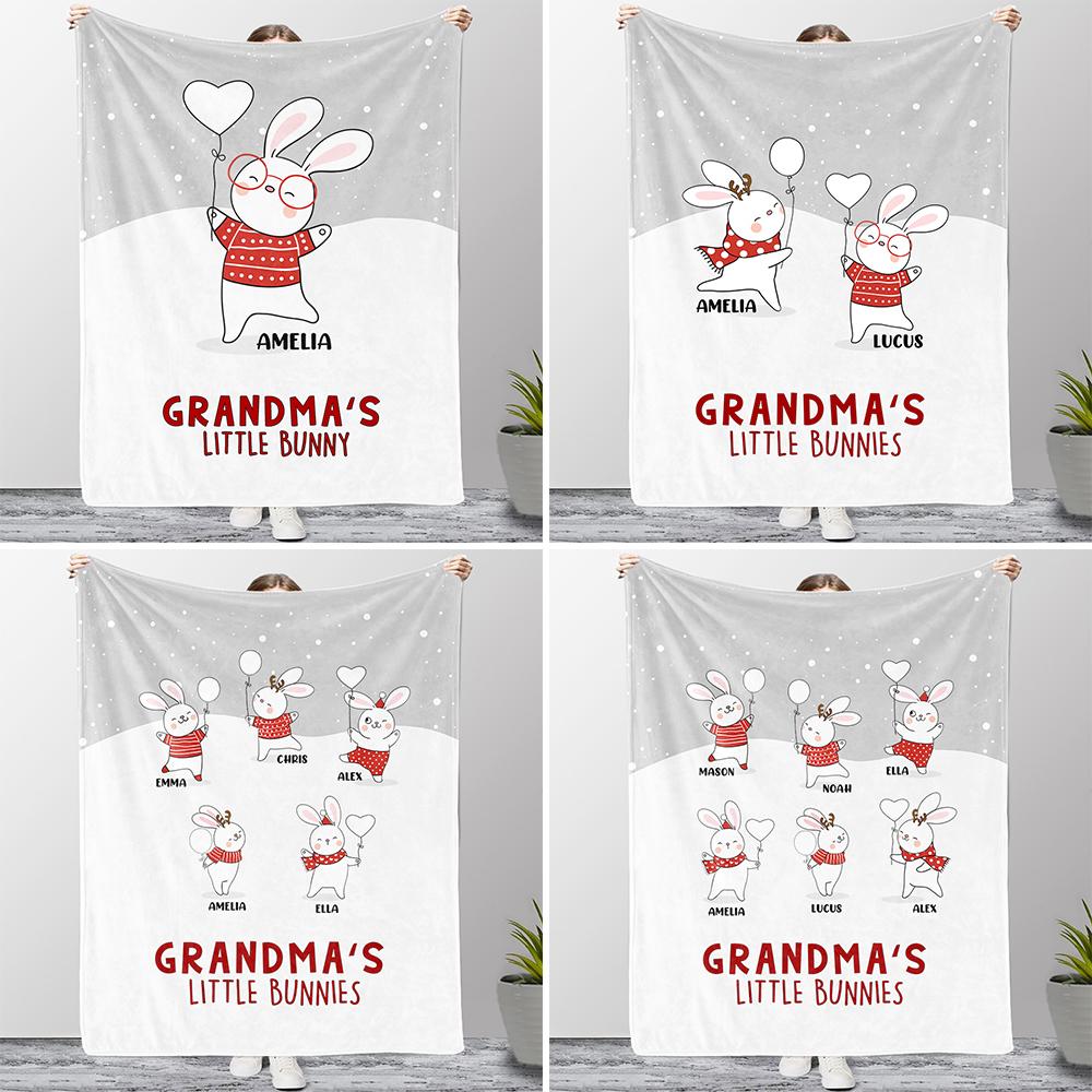 Personalized Christmas Family Member Bunny Fleece Blanket