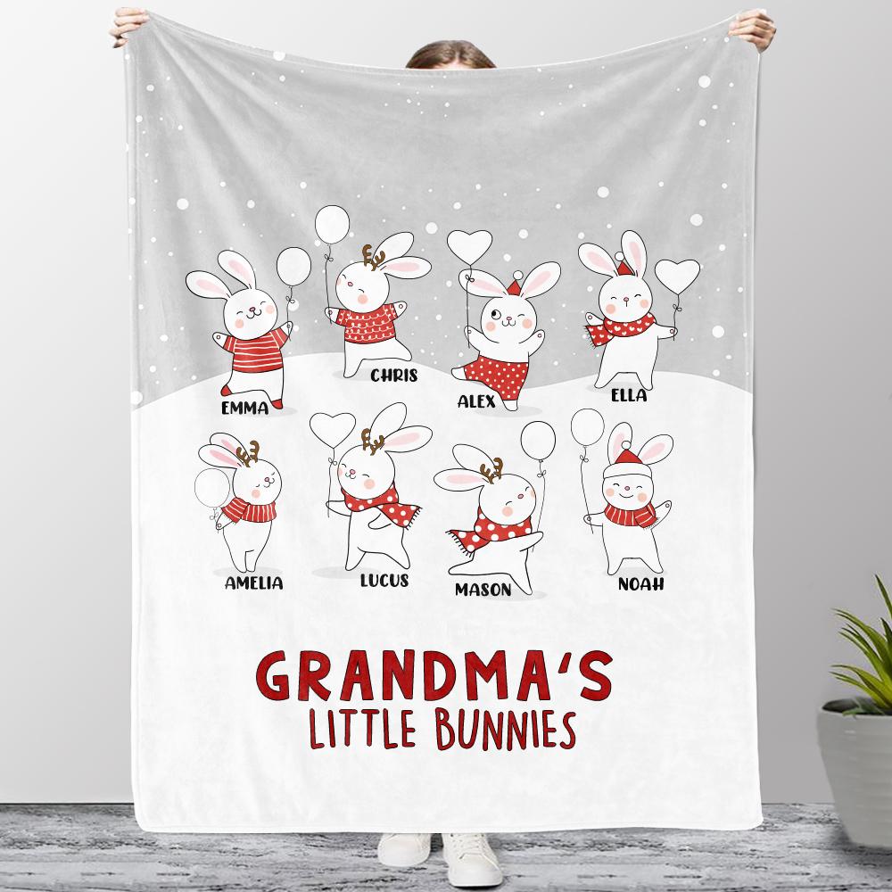 Personalized Christmas Family Member Bunny Fleece Blanket