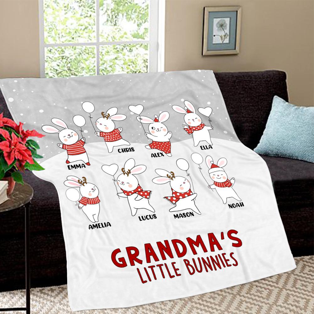 Personalized Christmas Family Member Bunny Fleece Blanket