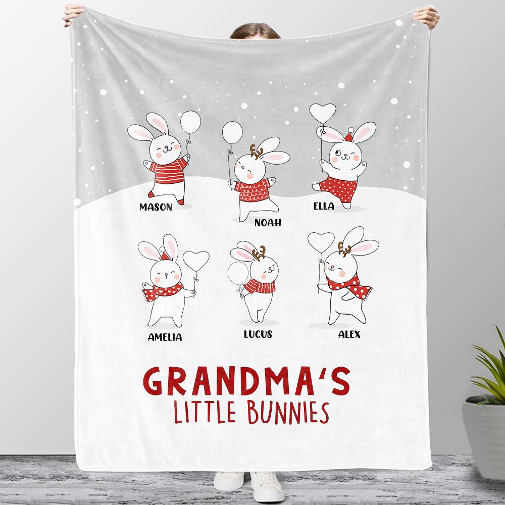 Personalized Christmas Family Member Bunny Fleece Blanket