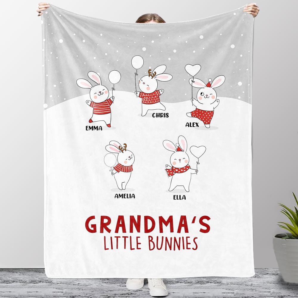 Personalized Christmas Family Member Bunny Fleece Blanket