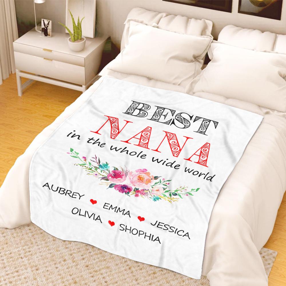 Personalized watercolor flowers Fleece Blankets with Your Nick & Kids' Names