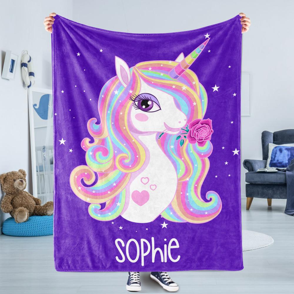 Personalized Magical Unicorn Fleece Blanket - 3 Colors Available