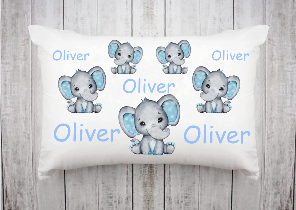 Personalized Kids Name Pillow 43 -Elephant Blue