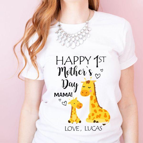 Custom Giraffe Mother's Day Baby Onesies and Matching Mom Shirts