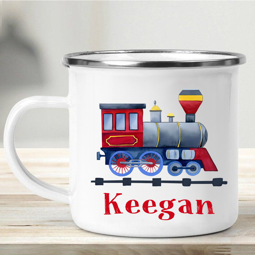 Custom Name Train Enamel Campfire Mug I