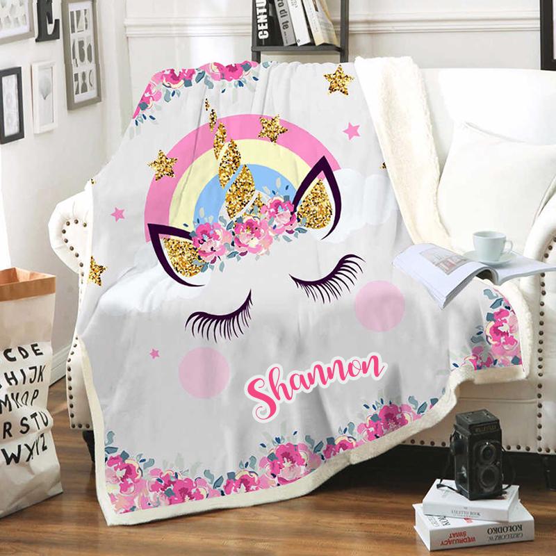 Custom Glitter Unicorn Warm Sherpa Blankets