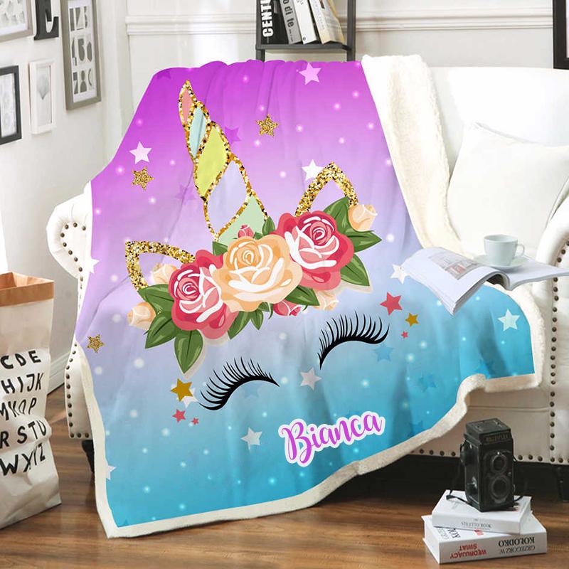 Custom Glitter Unicorn Warm Sherpa Blankets