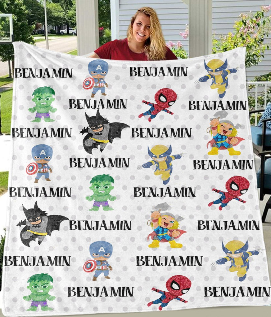 Personalized Name Cartoon Cozy Plush Fleece Blankets III