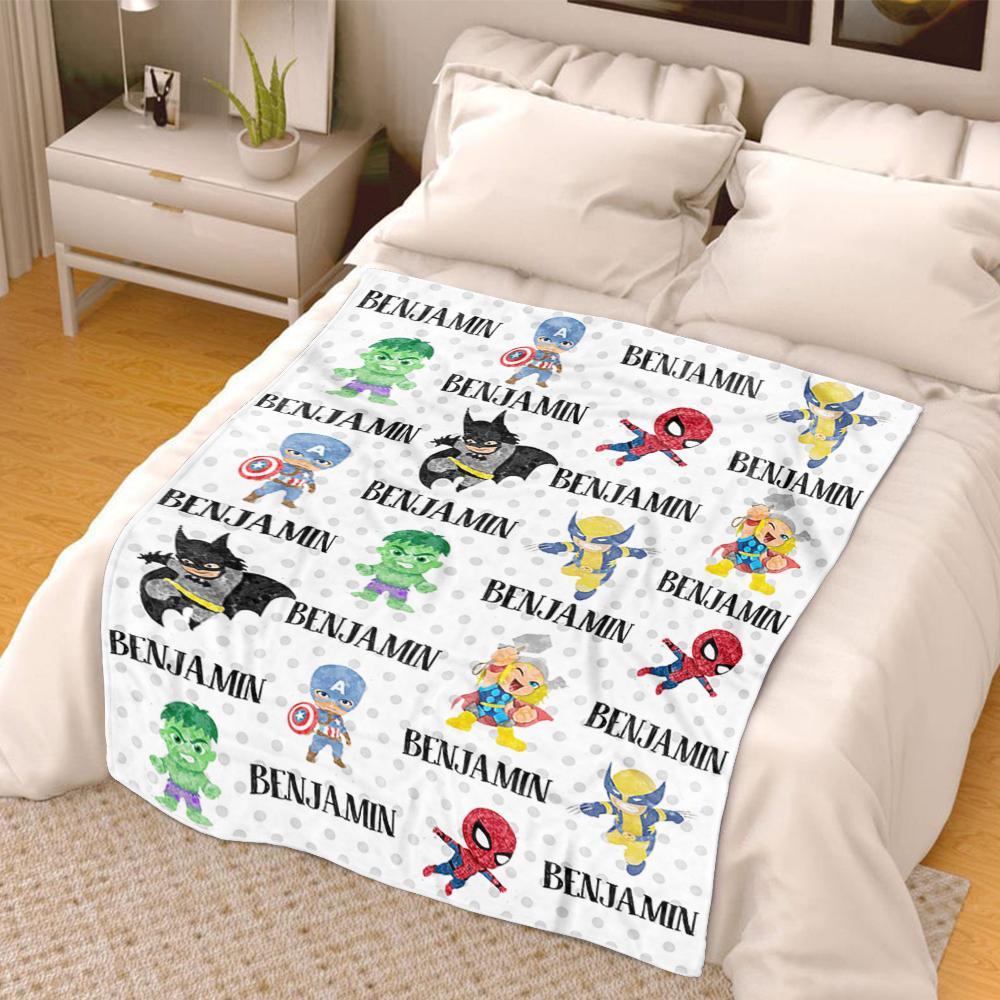Personalized Name Cartoon Cozy Plush Fleece Blankets III