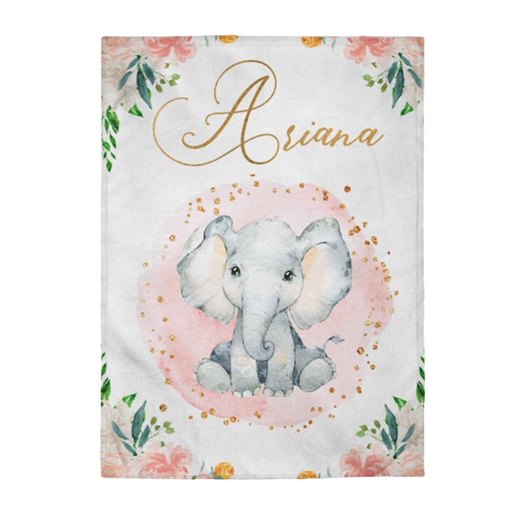 Custom Name Elephant Baby Boy and Girl Blanket