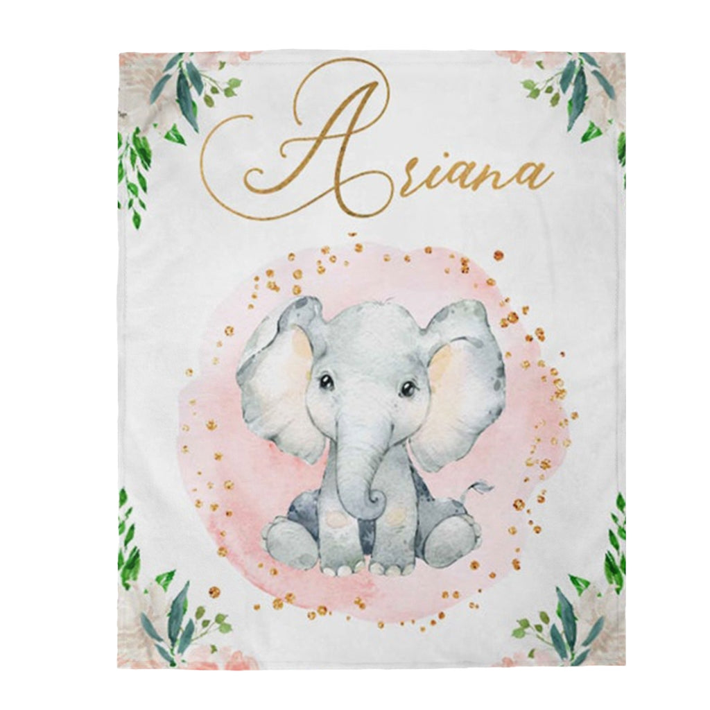 Custom Name Elephant Baby Boy and Girl Blanket