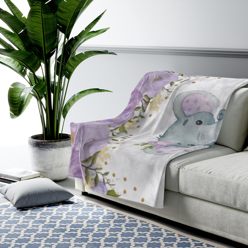 Custom Name Elephant Baby Girl Blanket