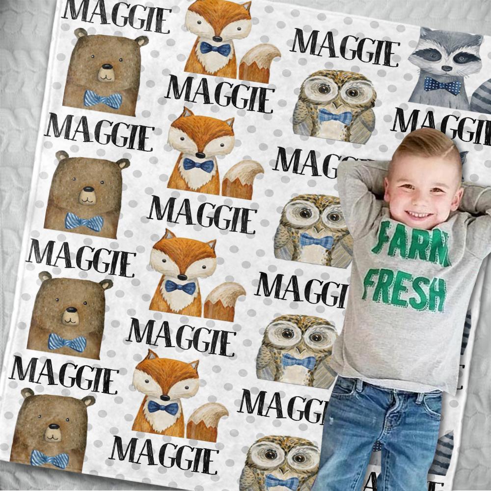 Personalized Name Woodland Fleece Blankets II