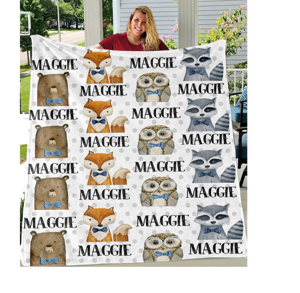 Personalized Name Woodland Fleece Blankets II