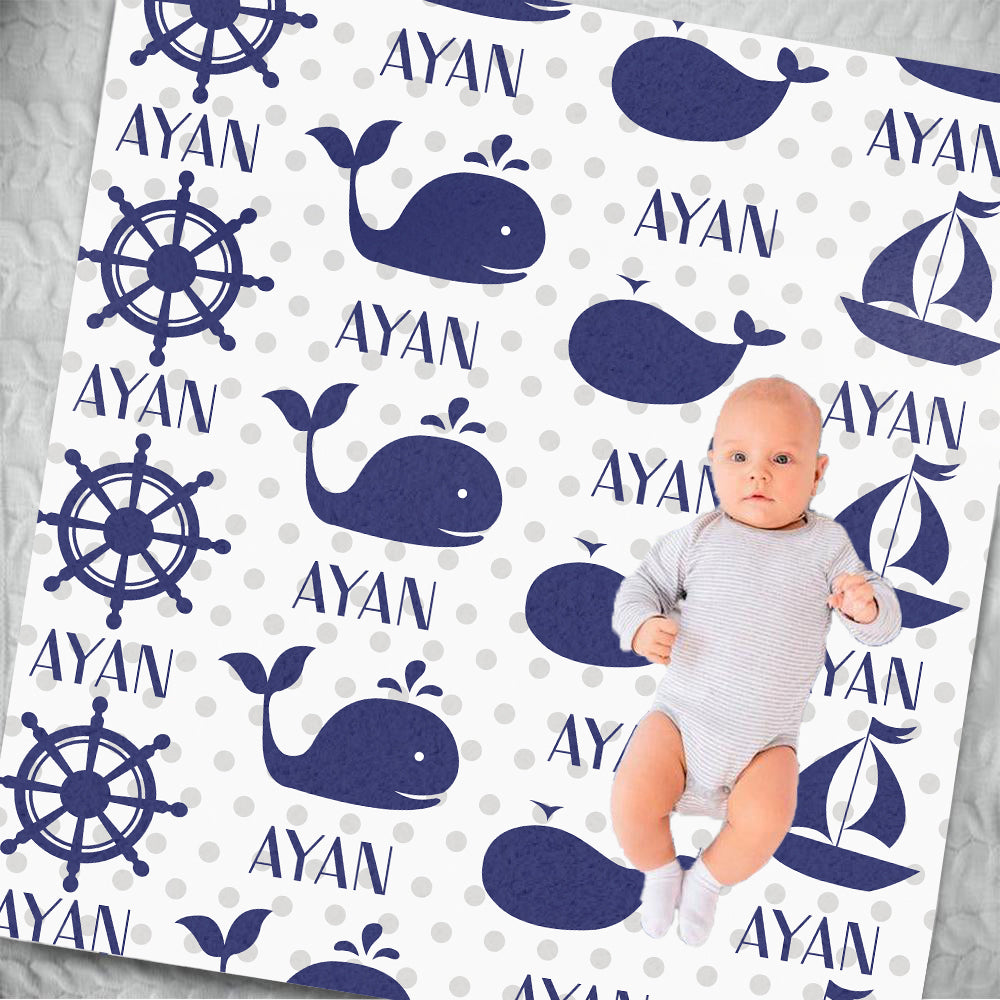 Personalized Name Nautical Fleece Blankets